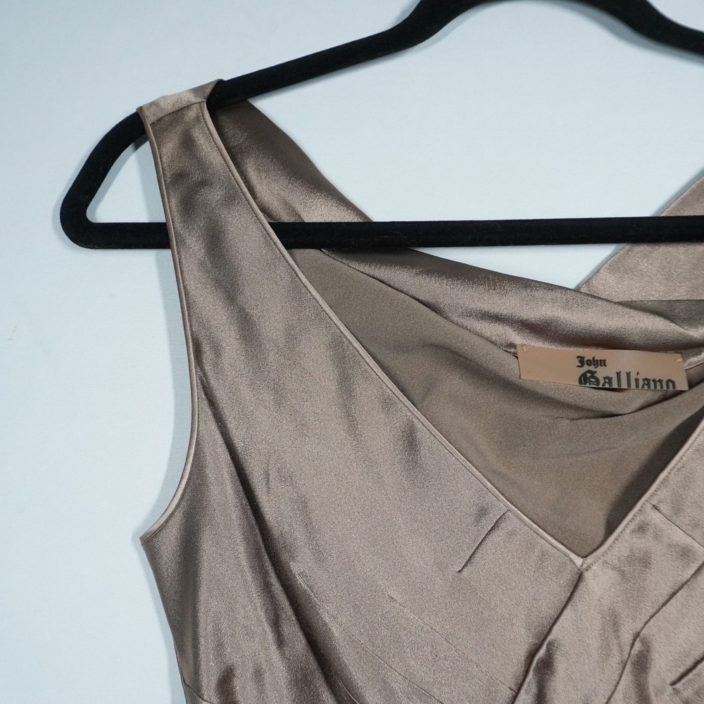 Y2K John Galliano Bronze Satin V-Neck Babydoll Cowl Back Blouse France NWT 38 - Picture 3 of 14